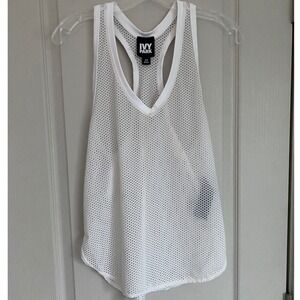 Ivy Park Womens White Mesh Racerback Tank Top V-Neck Sleeveless XS 29V11JWHT